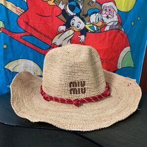 Women's Everyday Straw Hat - Beige with Red Stitching